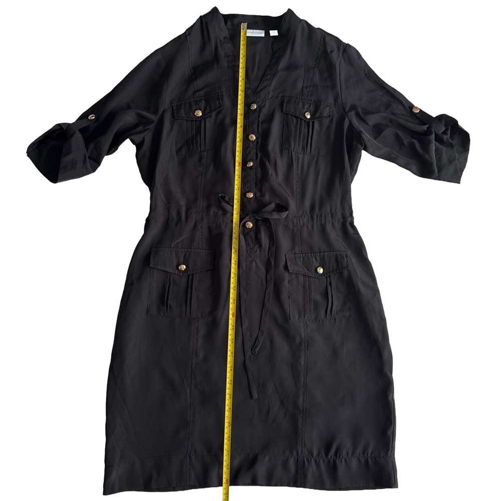 NEW YORK & COMPANY Women’s Classic Black Button Tie Shirt Dress Knee Length Sz L - Picture 4 of 10